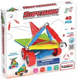 SUPERMAG - Wheels 40 | Educational Construction Fun | 40 Piece Set | Europe-Made | STEM | Toy Magnetic Building Sets | Magnet Toys | Supermag 0660