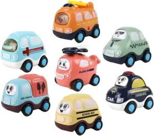 SUPVOX 7Pcs Friction Powered Pull Back Vehicle Assorted Mini Cars for Safe Design for Play Educational Birthday for Indoor Outdoor Fun Random Color