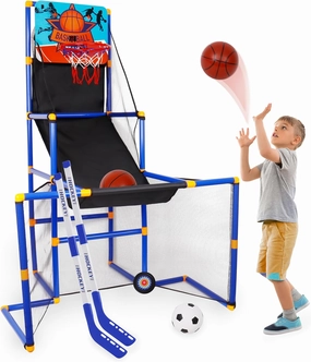 Surpop Kids Basketball Hoop Arcade Game with 4 Balls and Infrared Scoring Indicator, Basketball Football Hockey 3-in-1 - Toy Sports Game for Kids 3 
