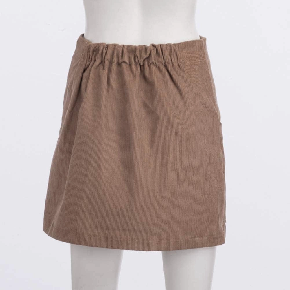 Susupeng Women High Waist Soft Faux Suede Button Down Skirt Slim Back Zip Side Pocket Mini Skirts