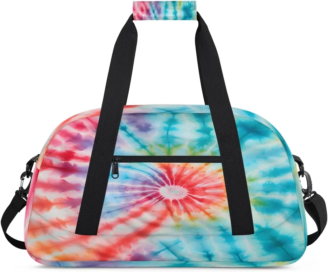 Swirl Tie Dye Kids Overnighter Duffel Bags for Boys, Carry-On Size Sports Gym Bag with Front Zipper Pocket for School Practice or Overnight Travel Weekender Sleepover Tote Bag