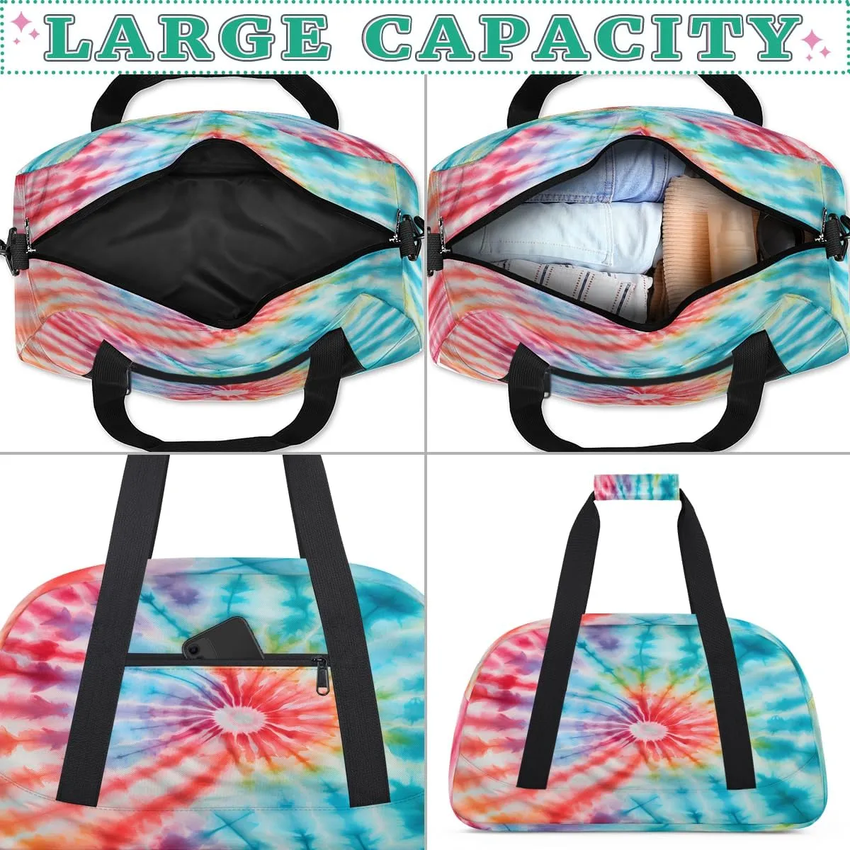 Swirl Tie Dye Kids Overnighter Duffel Bags for Boys, Carry-On Size Sports Gym Bag with Front Zipper Pocket for School Practice or Overnight Travel Weekender Sleepover Tote Bag