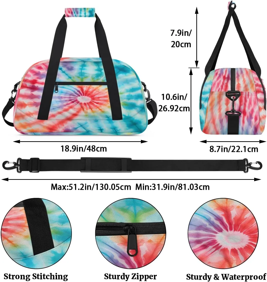 Swirl Tie Dye Kids Overnighter Duffel Bags for Boys, Carry-On Size Sports Gym Bag with Front Zipper Pocket for School Practice or Overnight Travel Weekender Sleepover Tote Bag