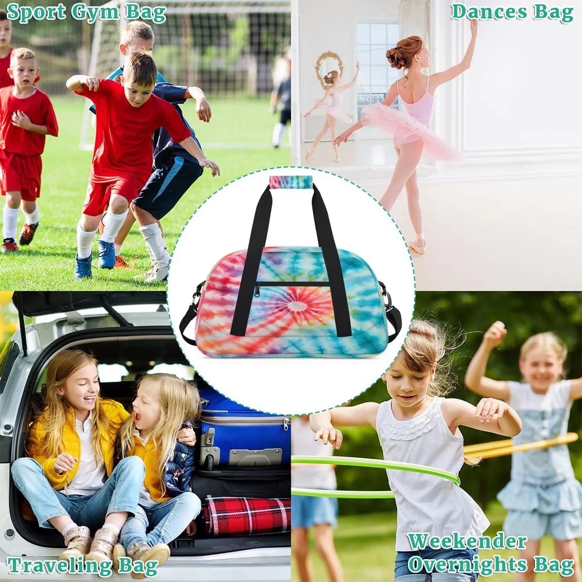 Swirl Tie Dye Kids Overnighter Duffel Bags for Boys, Carry-On Size Sports Gym Bag with Front Zipper Pocket for School Practice or Overnight Travel Weekender Sleepover Tote Bag
