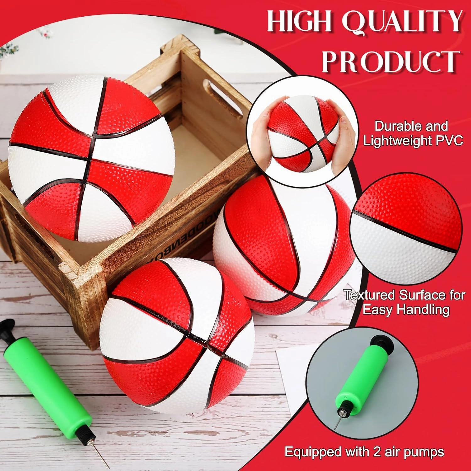 Syhood 12 Pcs Mini Small Basketballs Set with 2 Pumps, 7 x 7 Inches Small Plastic Basketball for Pool, Indoors, Outdoors Game Party Favors(Red White)