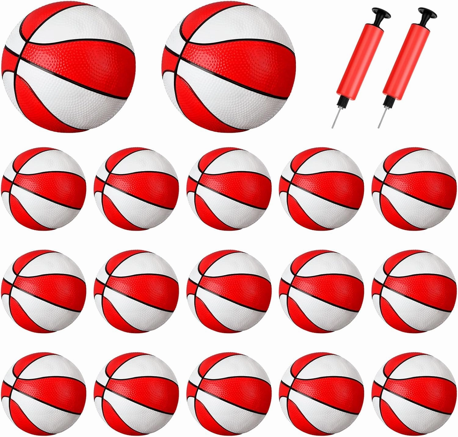Syhood 12 Pcs Mini Small Basketballs Set with 2 Pumps, 7 x 7 Inches Small Plastic Basketball for Pool, Indoors, Outdoors Game Party Favors(Red White)