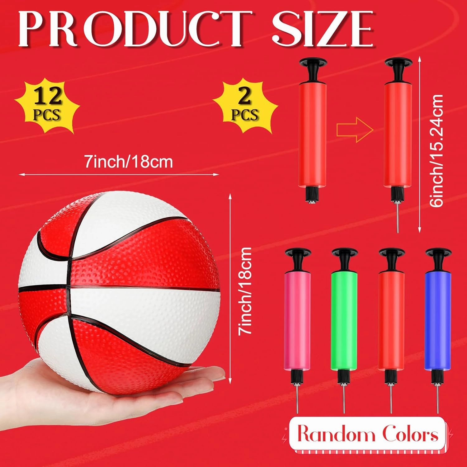 Syhood 12 Pcs Mini Small Basketballs Set with 2 Pumps, 7 x 7 Inches Small Plastic Basketball for Pool, Indoors, Outdoors Game Party Favors(Red White)