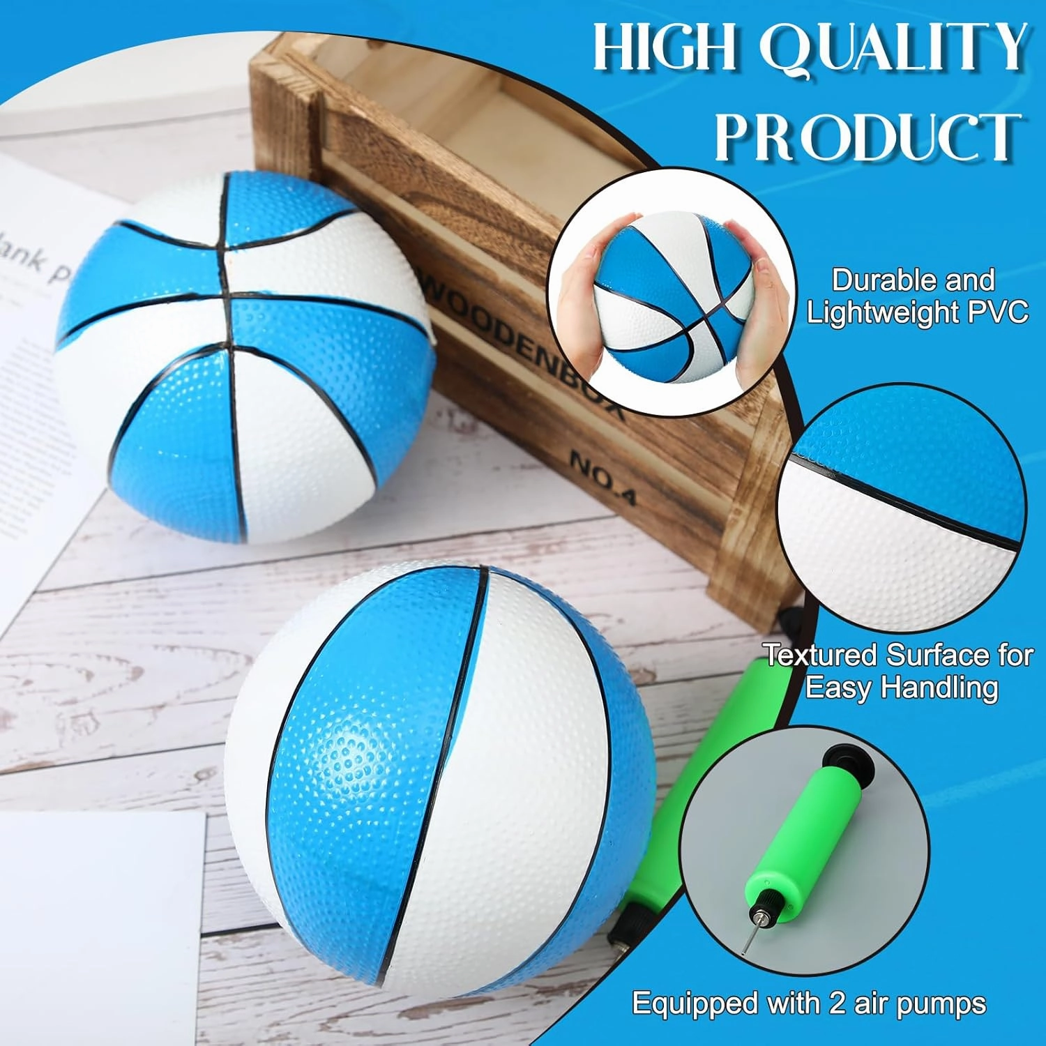 Syhood 24 Pcs Mini Basketballs Small Basketball with 2 Pumps 7 x 7 Inches PVC Basketball for Teenagers Pool Beach Sports Indoors Outdoors Party Favors(Blue White)