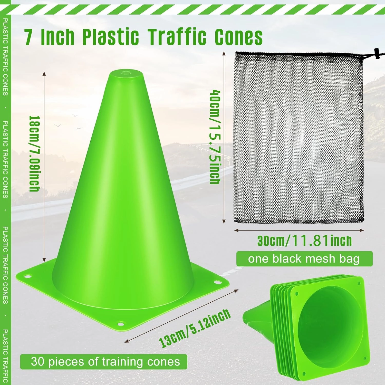 Syhood 30 Pack 7 Inch Plastic Traffic Cones Sports Training Agility Marker Mini Cones for Soccer, Skating, Football, Basketball, Indoor and Outdoor Games Sports Practice Equipment
