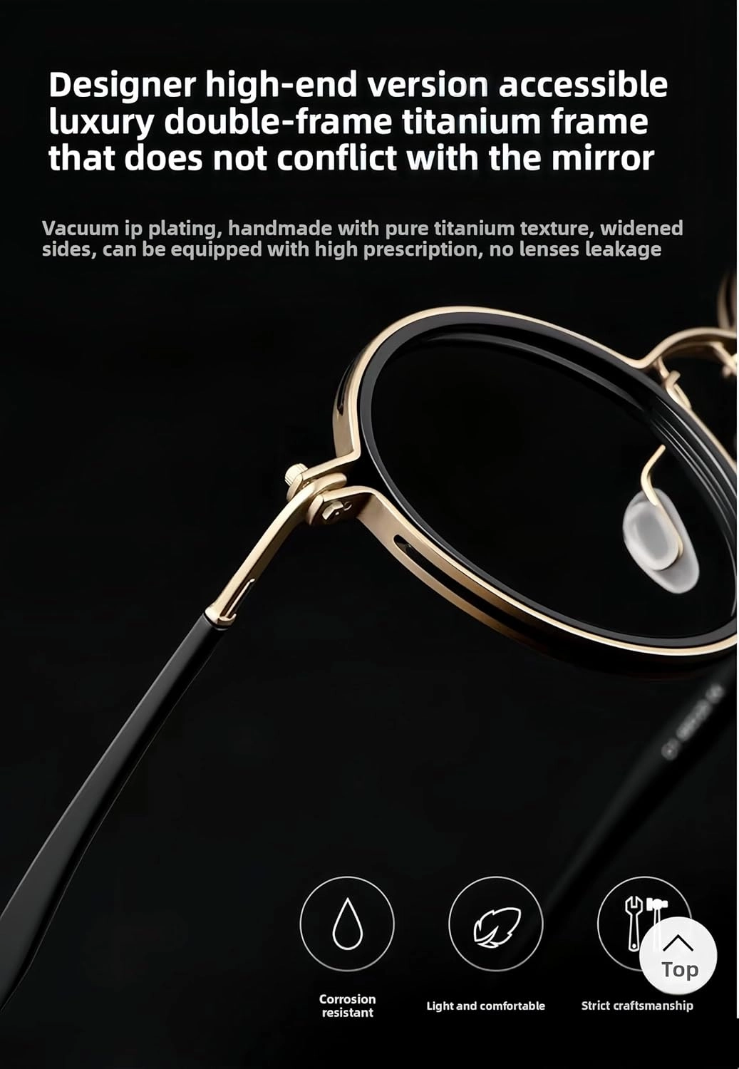 Tate Retro Titanium Acetate Prescription Glasses Frame，Luxury Round Eyeglasses with Blue Light Lenses 48-24-148mm