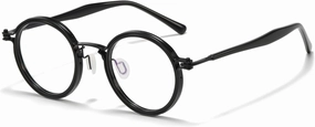 Tate Retro Titanium Acetate Prescription Glasses Frame，Luxury Round Eyeglasses with Blue Light Lenses 48-24-148mm