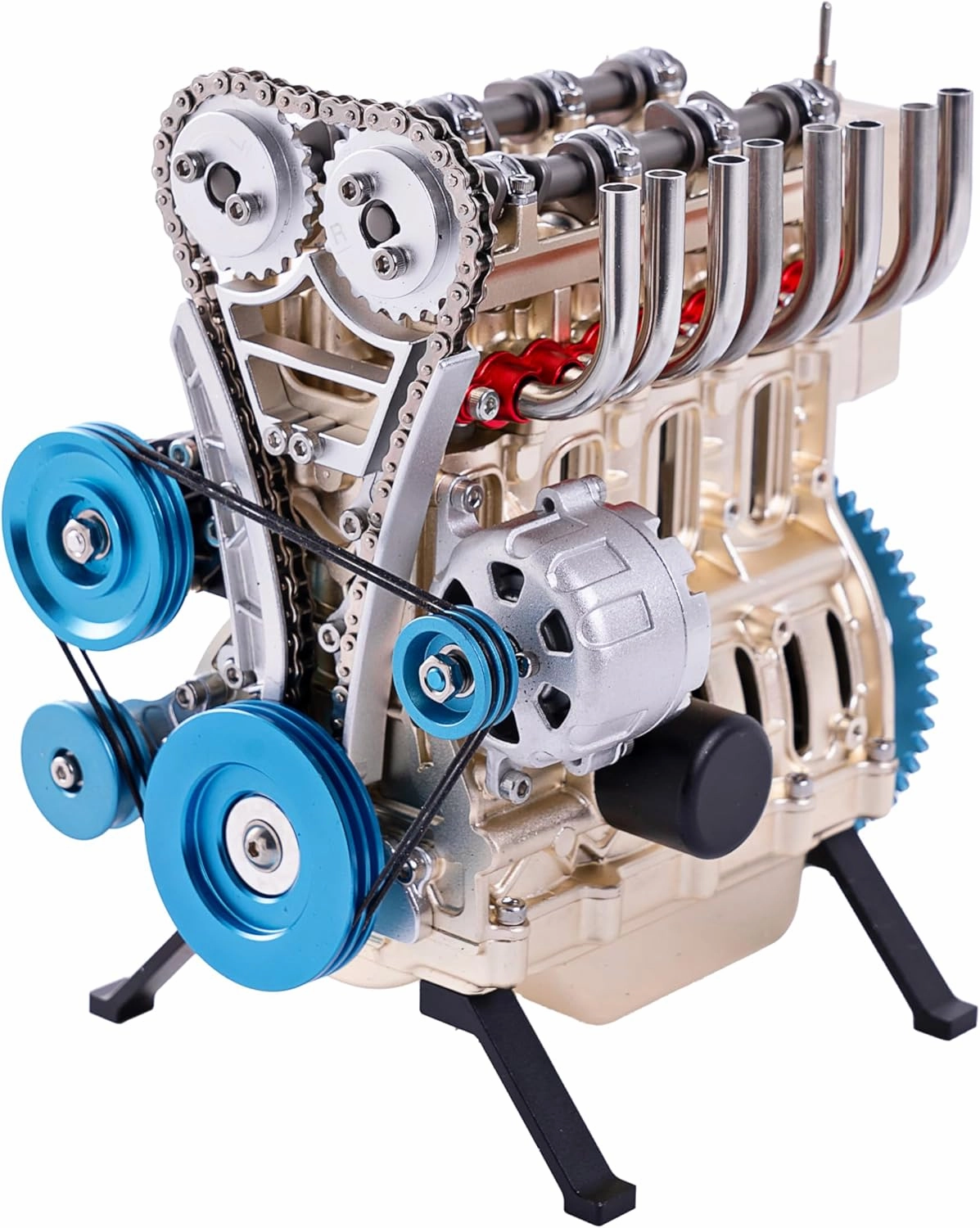 TECHING v4 Engine Model kit Full Metal Model Engine Assembly Kit Kids Run Adults 350 Pcs Assembly time 4 Hours DIY Toy Gift (4 Cylinder Engine kit)