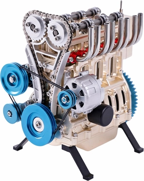 TECHING v4 Engine Model kit Full Metal Model Engine Assembly Kit Kids Run Adults 350 Pcs Assembly time 4 Hours DIY Toy Gift (4 Cylinder Engine kit)