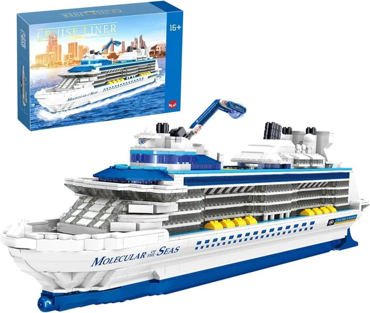 Technology Cruise Ship Model Building Blocks, 2428 Pcs Micro Mini Bricks Architecture Boat Building Kit, City Construction Sets Toy Gifts for Kids Adults, Not Compatible with Major Brand