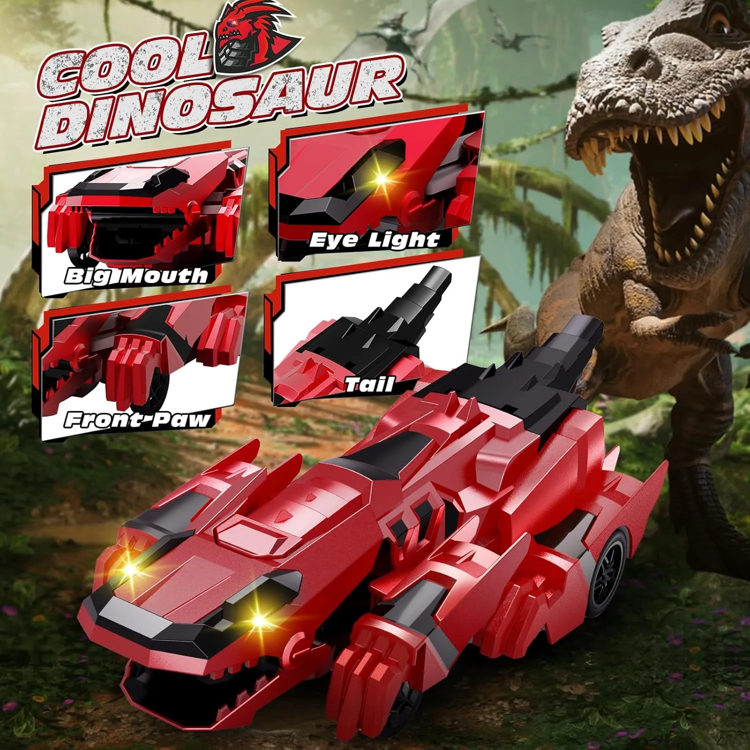 Tecnock Remote Control Car, Transform Dinosaur Toys Car Robot with One-Button Transformation, Rechargeable Battery for 70-Min Play, Gift for Boys and Girls