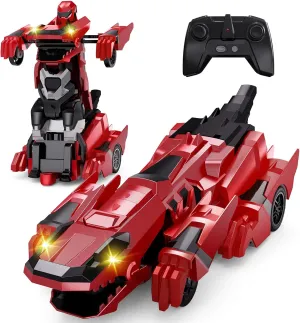 Tecnock Remote Control Car, Transform Dinosaur Toys Car Robot with One-Button Transformation, Rechargeable Battery for 70-Min Play, Gift for Boys and Girls