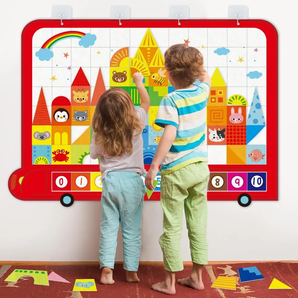 teytoy Felt Board Story Sets for Toddlers, 71Pcs Preschool Shapes Learning Activities Play Kit Storytelling Flannel Interactive Play Wall Hanging Toys Gift for Kids Classroom - 3.4Ft