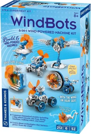 Thames & Kosmos WindBots 6-in-1 Engineering STEM Kit | Build 6 Wind-Powered Bots, No Batteries/Electricity Required | Explore Wind Technology, Gear Ratios & More | Full-Color Manual & Experiment Guide