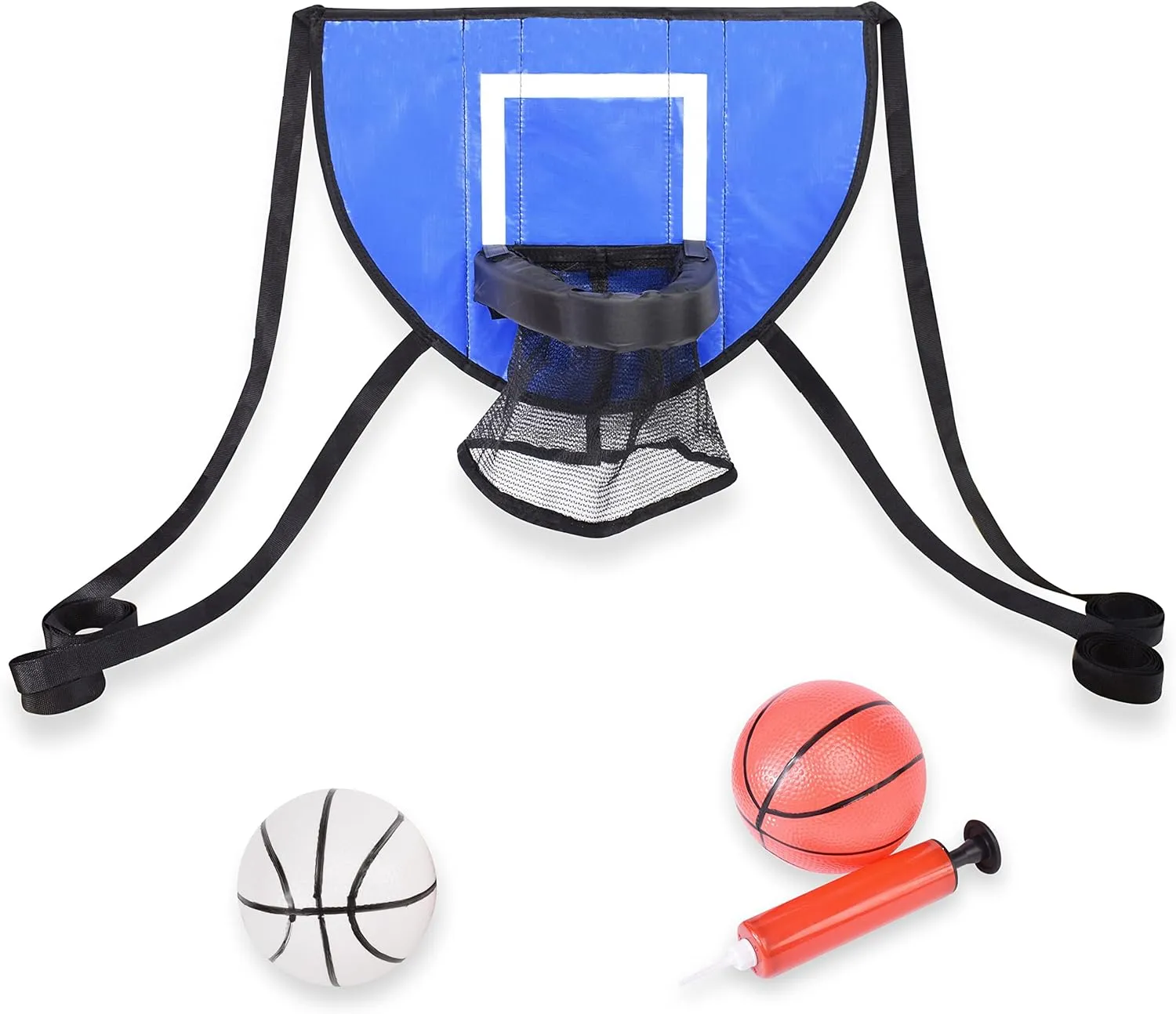 Thorium Trampoline Basketball Hoop Net - Soft Jump and Dunk Backboard with Detachable Foam Rim for Kids and Adults - Complete with 2 Inflatable Balls and Pump