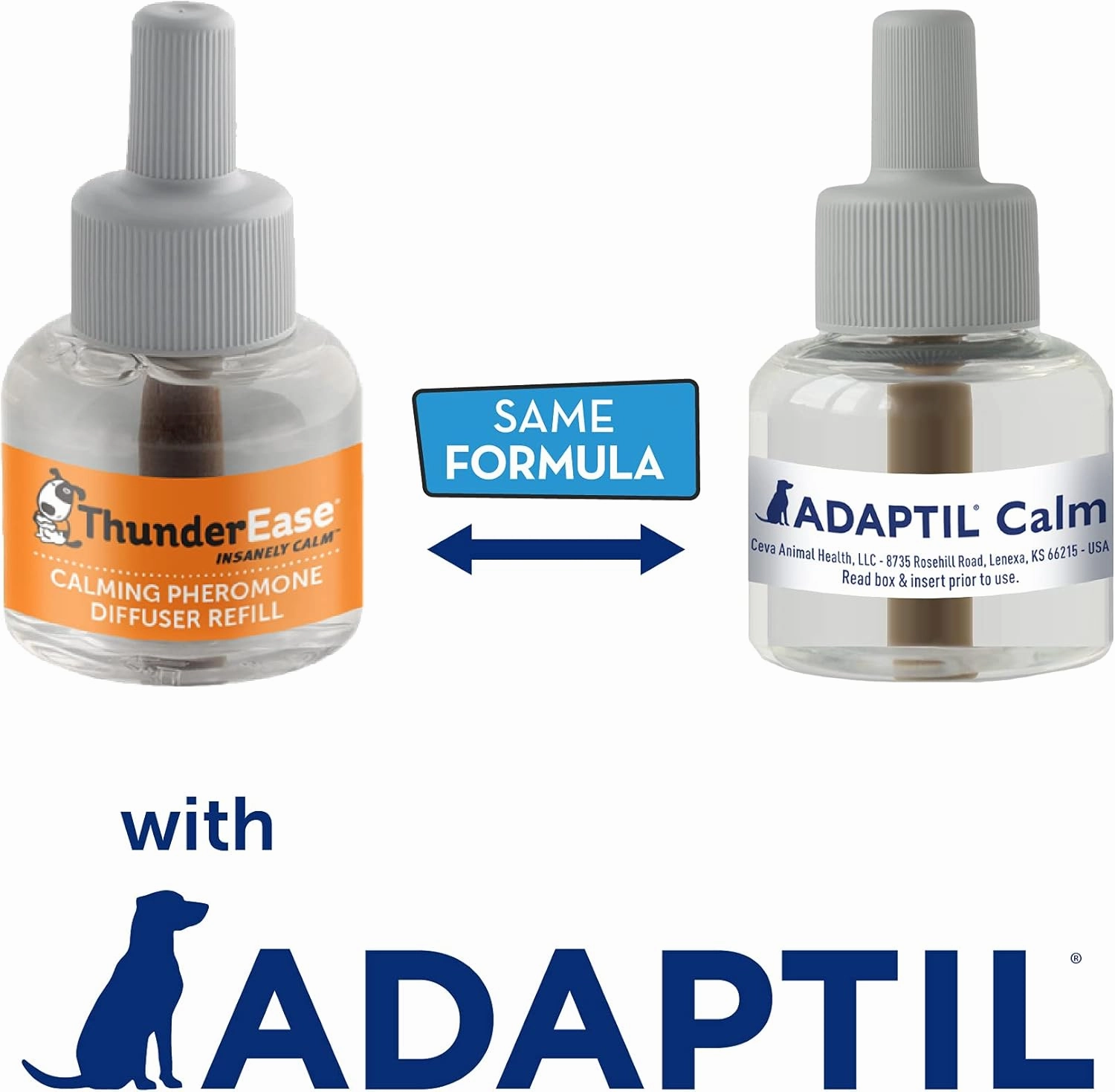 ThunderEase Dog Calming Pheromone Diffuser Refill | Powered by ADAPTIL | Vet Recommended to Relieve Separation Anxiety, Stress Barking and Chewing, and The Fear of Fireworks and Thunderstorms (30 Day