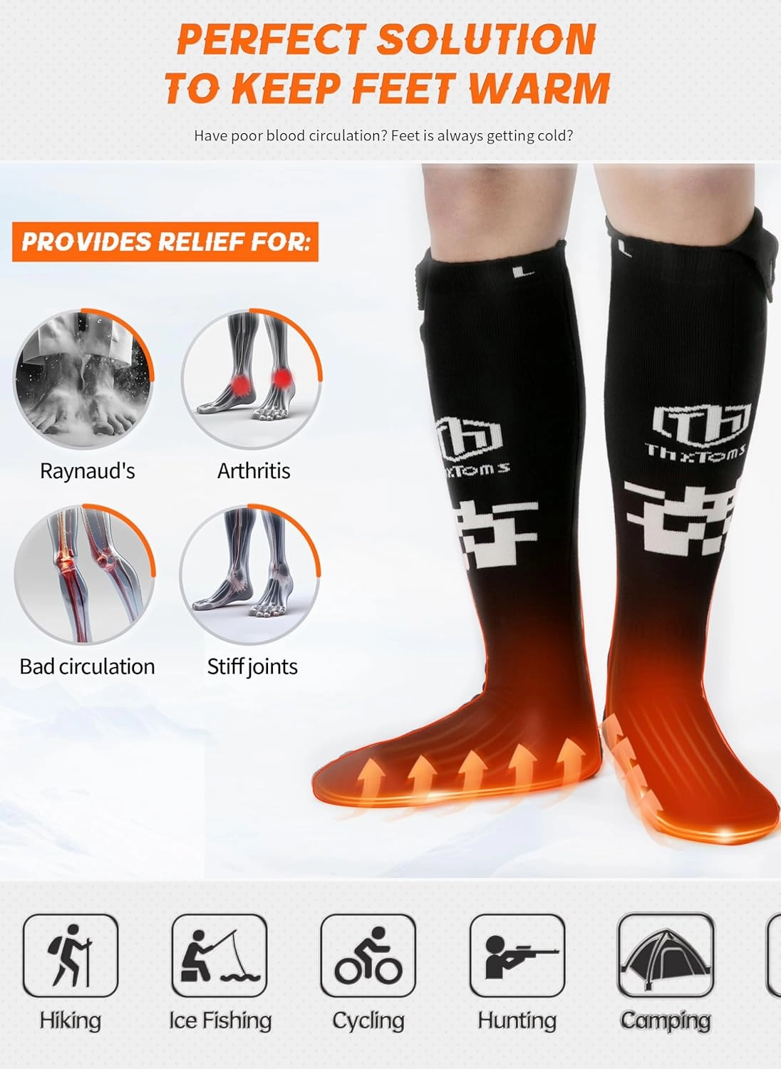 ThxToms Electric Heated Socks for Men Women, 5000mAh Rechargeable Battery With APP Control, Upgraded Warming Winter Socks for Riding Hunting Hiking Skiing, 2 Pairs