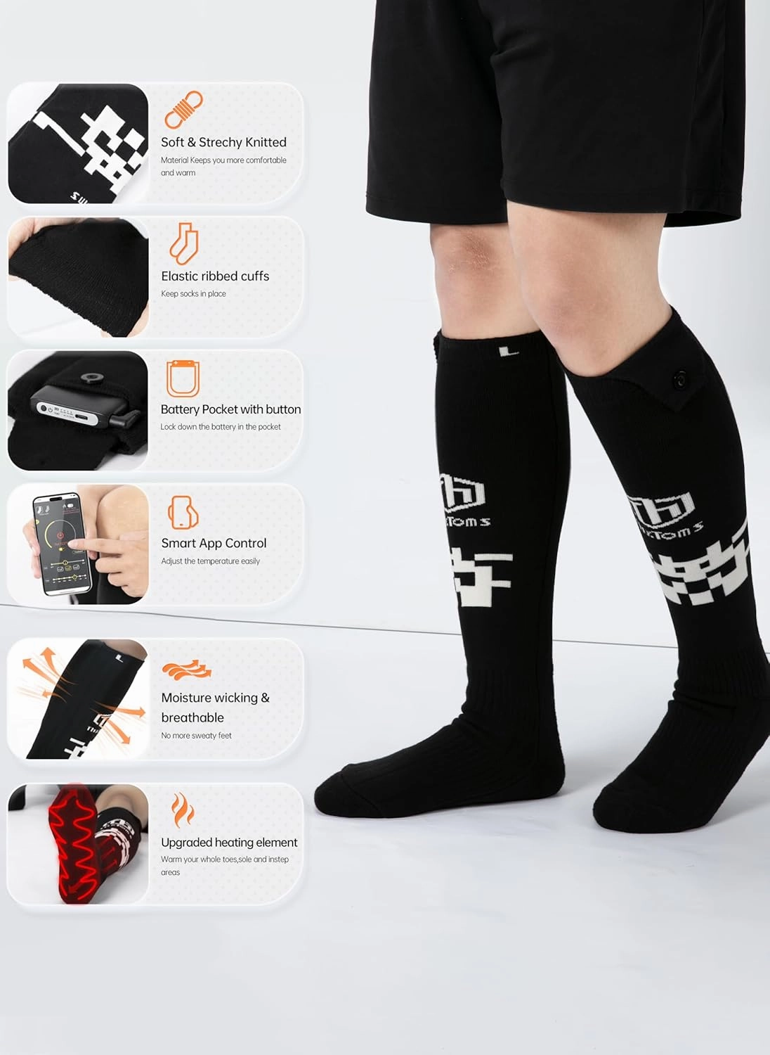 ThxToms Electric Heated Socks for Men Women, 5000mAh Rechargeable Battery With APP Control, Upgraded Warming Winter Socks for Riding Hunting Hiking Skiing, 2 Pairs