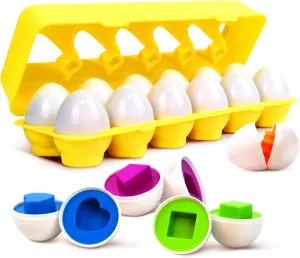 Tinabless Matching Eggs Toys 12 pcs Set Color & Shape Recoginition Sorter Puzzle for Toddlers, Christmas Easter Travel Game Early Learning Educational Gift for Year Old Kids