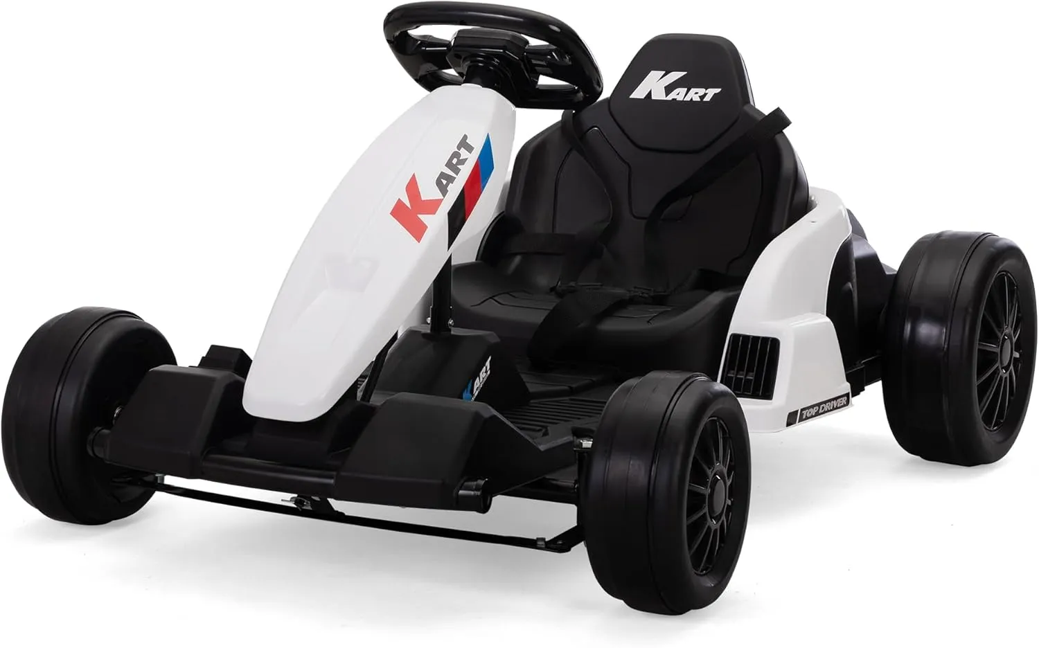 TOBBI 24V Electric Drifting Go Kart for Kids, Electric Ride On Toy w/85 * 2 Motors, 8mph Max Speed, Safety Belt, Music, Horn, USB, Battery Powered Ride On Cars for Kids Ages 4-16 Years (White)