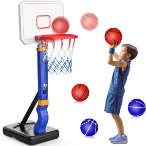 Toddler Basketball Hoop Adjustable Height Indoor Outdoor Swimming Pool Basketball Hoop with 4 Balls Mini Basketball Toy Gifts for Kids Ages 3 4 5 6 7 8 Boys Girls