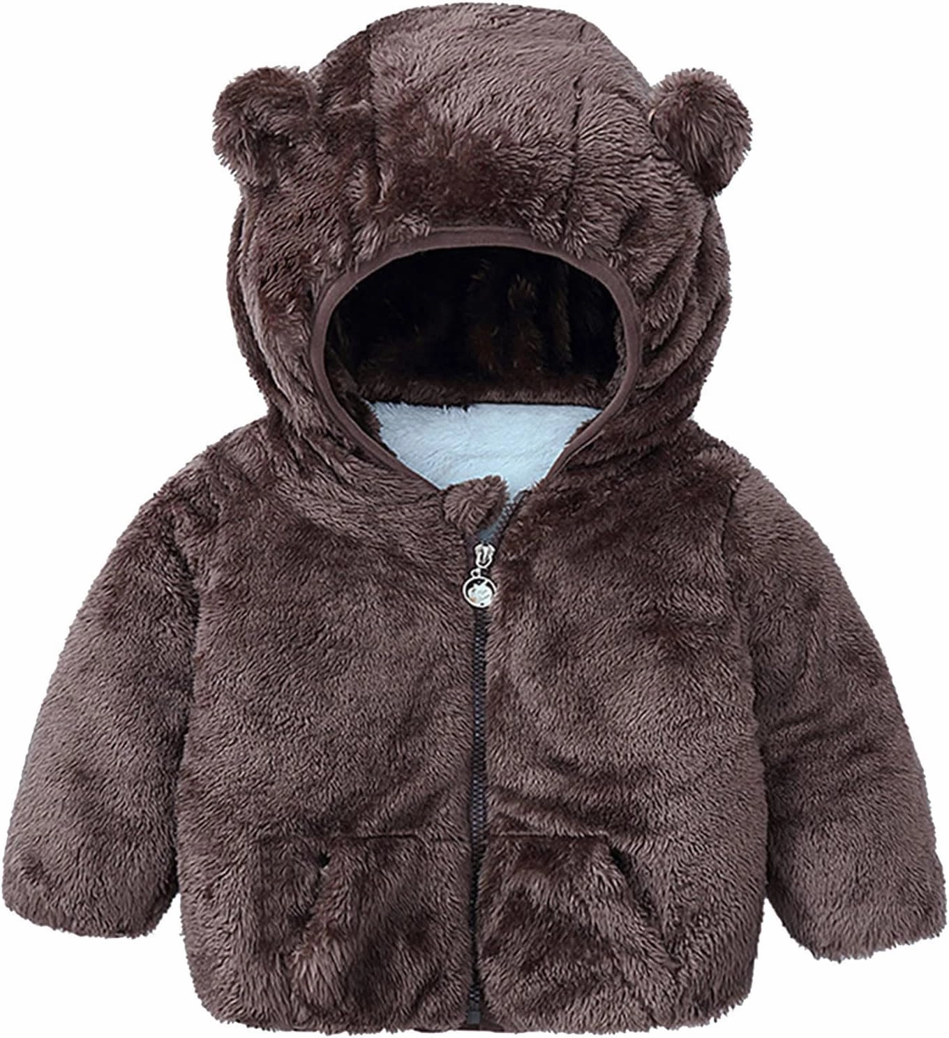 Toddler Girls Boys Fleece Hoodie Jacket Zip Up Teddy Coat Warm Winter Solid Color Sherpa Outwear With Pocket