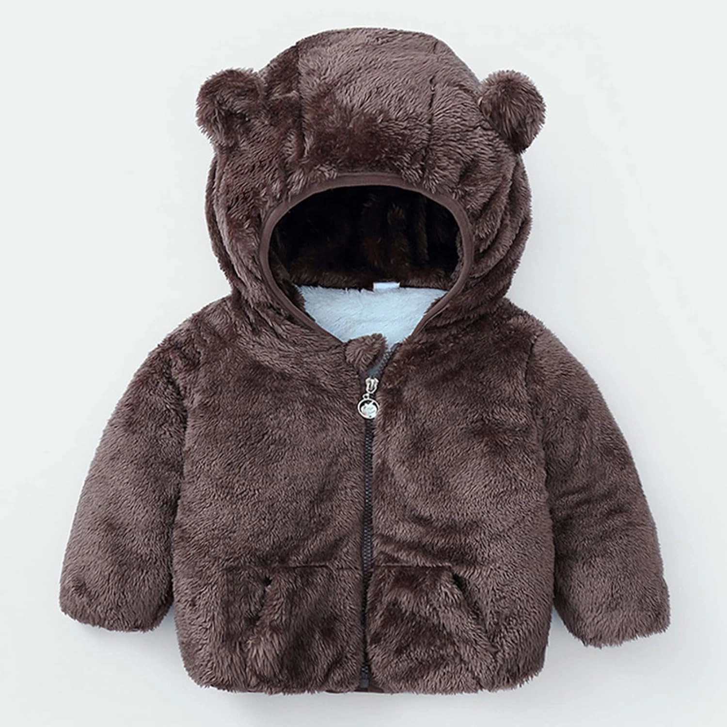 Toddler Girls Boys Fleece Hoodie Jacket Zip Up Teddy Coat Warm Winter Solid Color Sherpa Outwear With Pocket
