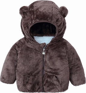 Toddler Girls Boys Fleece Hoodie Jacket Zip Up Teddy Coat Warm Winter Solid Color Sherpa Outwear With Pocket
