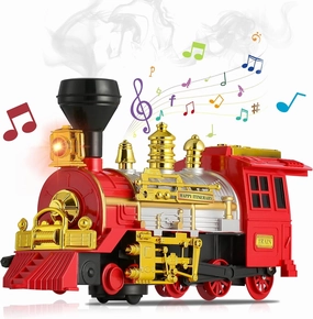 Train Toy for Toddlers 3-5, Bump & Go Trucks Locomotive Electric Steam Engine with Smoke, Light & Sound, Toddler Toy Trucks for Boys Ideal Gift for Ages 3 and Up Children Kids Girls