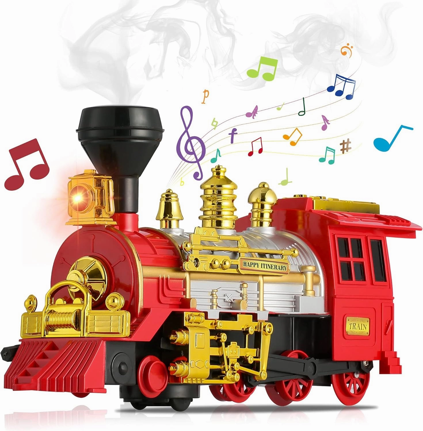 Train Toy for Toddlers 3-5, Bump & Go Trucks Locomotive Electric Steam Engine with Smoke, Light & Sound, Toddler Toy Trucks for Boys Ideal Gift for Ages 3 and Up Children Kids Girls