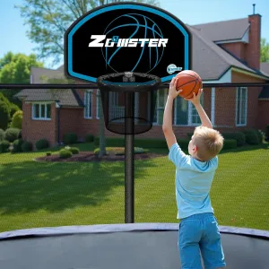 Trampoline Basketball Hoop Attachment Blue Basketball Hoop for Trampoline Fits for 25mm - 38mm Straight Pole & Curved Pole, Mini Ball, Easy to Install