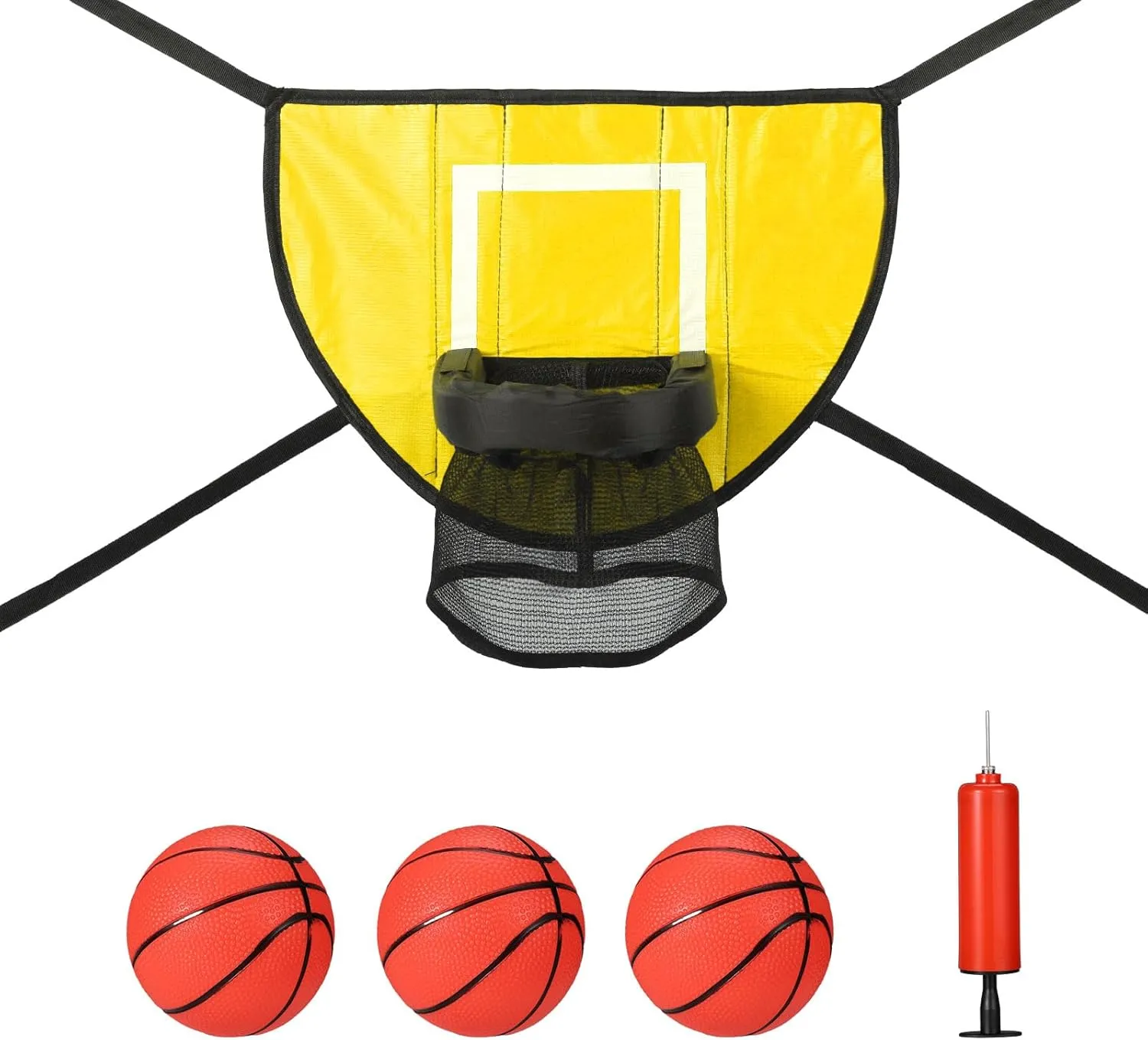 Trampoline Basketball Hoop Attachment Set, Basketball Goal for Trampoline with 3 Mini Basketball and 1 Pump, Waterproof Basketball Game Accessories for All Ages (Yellow)