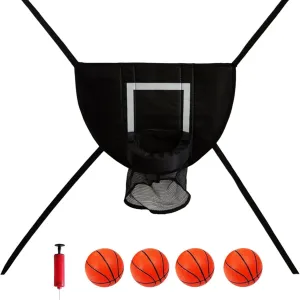Trampoline Basketball Hoop Attachment Set,4 Mini Balls & Pump - Dunking Game for Kids & Adults, Waterproof Backboard for Outdoor Trampoline Accessories