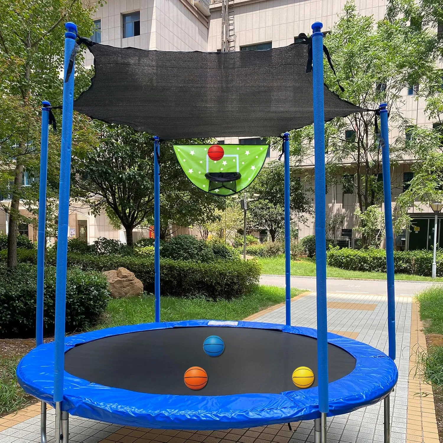 Trampoline Basketball Hoop, Attachment with Pump and Mini Ball, Universal Trampoline Accessories, Easy to Install, All Ages