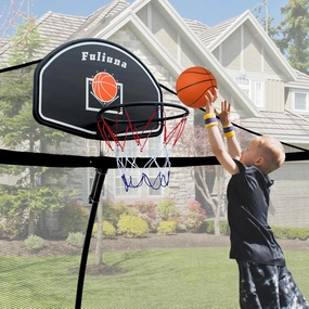 Trampoline Basketball Hoop - Easy to Install with Mini Ball and Pump, Fit for 25mm Straight & Curved Pole Trampolines