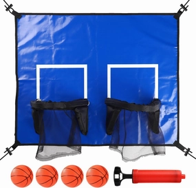 Trampoline Basketball Hoop Attachment, PVC Material Double Basket Rims Outdoor Trampoline Goal Game Accessory with 4pcs Mini Balls 1pcs Inflator