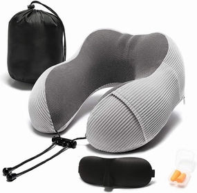 Travel Pillow, Memory Foam Neck Pillow with 360-Degree Head Support Comfortable Airplane Pillow with Storage Bag Lightweight Traveling Pillow for Sleeping, Car, Train, Bus and Home Use(Gray)