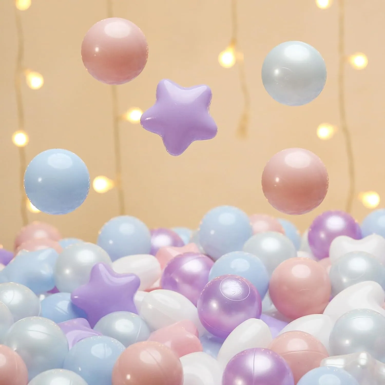 TRENDPLAY Ball Pit Balls Stars : Different Shapes - Mix Stars Shapes for Kids, Perfect for Parties, Pink Green Blue White Gray 50 100 200 500 Pack
