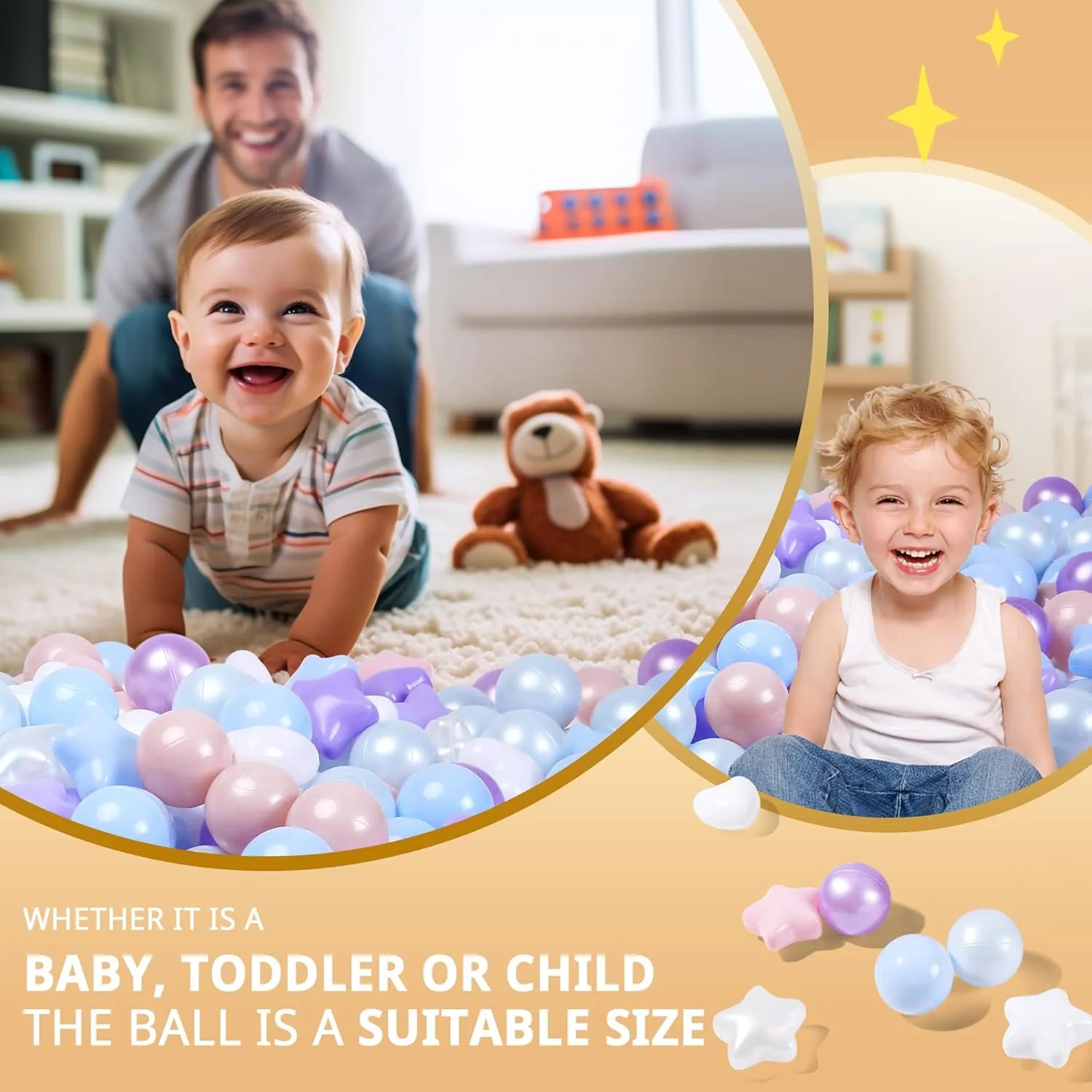 TRENDPLAY Ball Pit Balls Stars : Different Shapes - Mix Stars Shapes for Kids, Perfect for Parties, Pink Green Blue White Gray 50 100 200 500 Pack