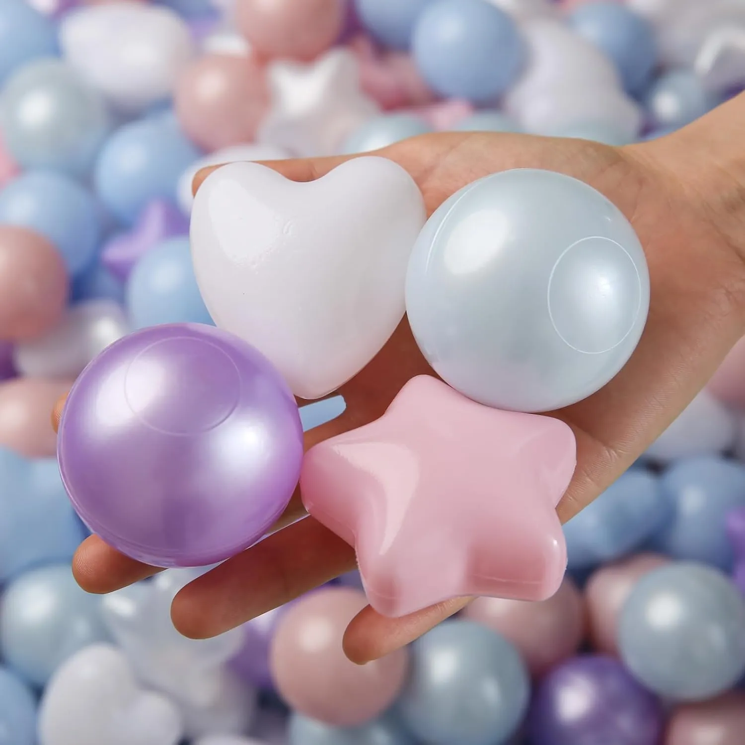 TRENDPLAY Ball Pit Balls Stars : Different Shapes - Mix Stars Shapes for Kids, Perfect for Parties, Pink Green Blue White Gray 50 100 200 500 Pack