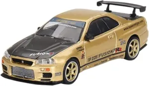 True Scale Miniatures Model Car Compatible with Nissan Skyline GT-R (R34) Top Secret Gold 1/64 Diecast Model Car Mini GT MGT00676-R