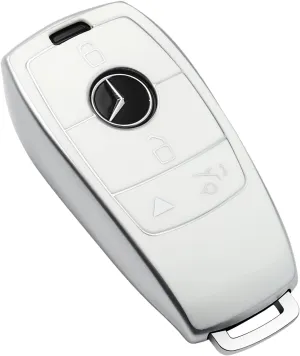 Tukellen for Mercedes Benz Key fob Cover,Special Soft TPU Key Case Protector Compatible with 2017-2021 E-Class 2018-2021 S-Class 2019-2021 A-Class C-Class G-Class-White