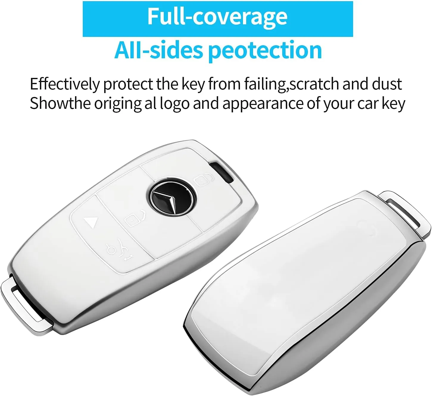 Tukellen for Mercedes Benz Key fob Cover,Special Soft TPU Key Case Protector Compatible with 2017-2021 E-Class 2018-2021 S-Class 2019-2021 A-Class C-Class G-Class-White