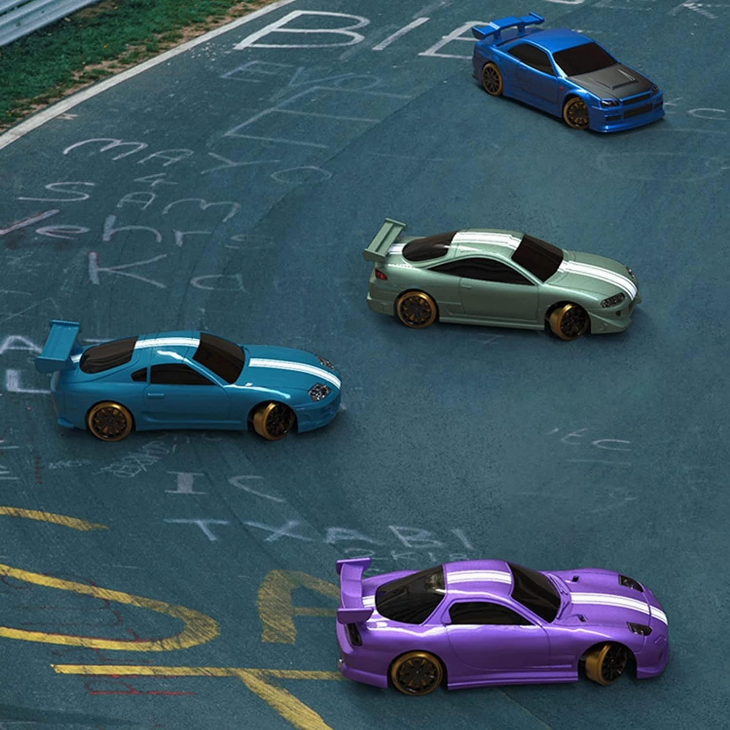 Turbo Racing 1:76 Scale Drift RC Car with Gyro Mini Full Proportional RTR 2.4GHZ Remote Control with 2 Replaceable Body Shell (C62 Cyan-Drift)