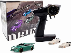 Turbo Racing 1:76 Scale Drift RC Car with Gyro Mini Full Proportional RTR 2.4GHZ Remote Control with 2 Replaceable Body Shell (C62 Cyan-Drift)