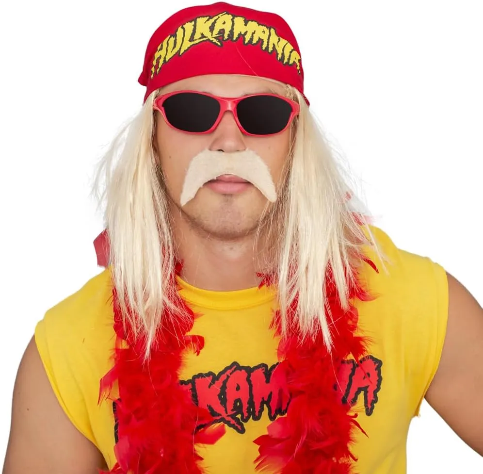 TV Store Hulk Hogan Hulkamania Adult Complete Costume Set | Yellow Sunglasses/Yellow Bandana